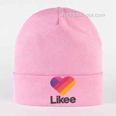 Трикотажная шапочка с отворотом Likee принт светло-розовая
