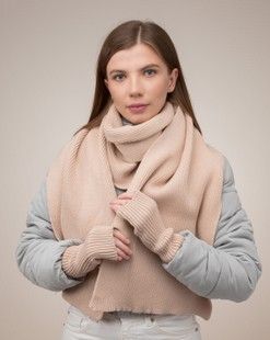 Комплект Luxe (шарф, мітенки) бежевий