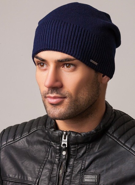 Вязаная шапка-колпак мужская Premium UniX темно-синий