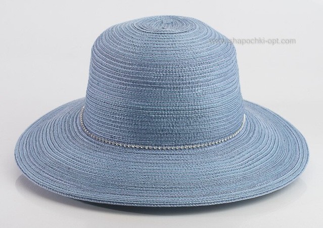 Пляжная шляпа голубая с лентой из страз D 145-03