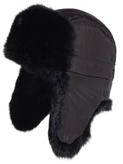 Мужская шапка-ушанка из меха кролика черного цвета.