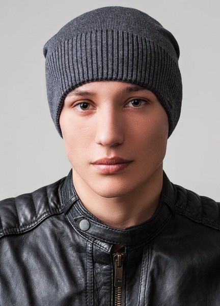 Вязаная шапка-колпак мужская Premium UniX серый