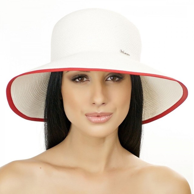 Белая шляпа с красным кантом D 038-02.13