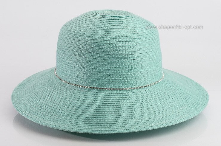 Пляжна шляпа м'ятного кольору з стрічкою з страз D 145-51
