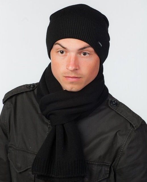 Комплект подовжена шапка і шарф і для чоловіків Classic UniX чорний