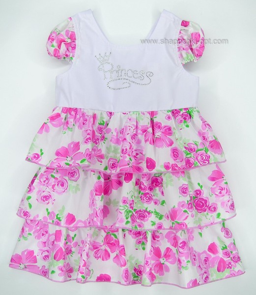Летние платья для девочек "Бабочка" мелкие цветы+белый 104 р-р