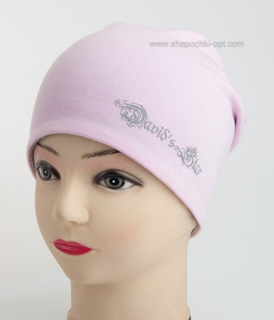 Осенняя удлиненная шапка для девочки "Таня" розового цвета