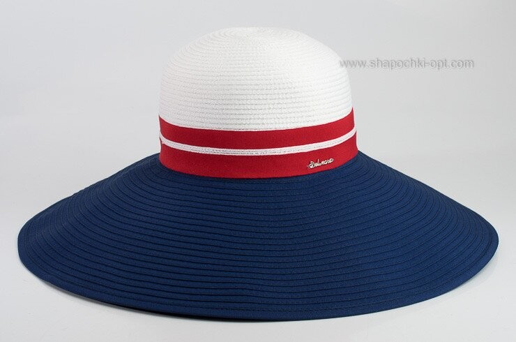 Шляпа с широкими моделируемым полем бело-синяя D 164-02.05
