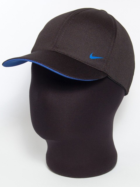 Чорна бейсболка з яскраво-синім подкозирьком і емблемою "Nike" лакоста шестиклинка