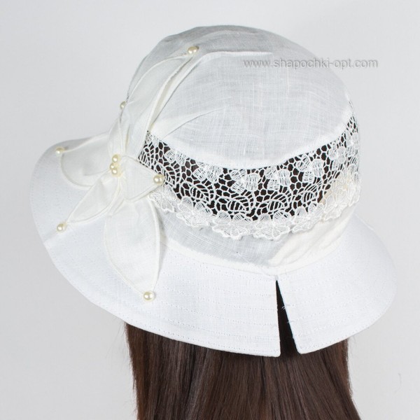Літній капелюх з білого льону Літо арт.415