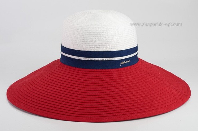 Шляпа с широкими моделируемым полем бело-красная D 164-02.13