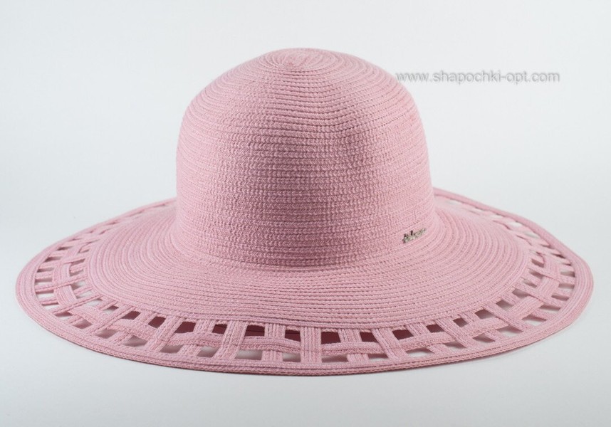 Модная шляпа с перфорированным полем цвет пудра D 005-23