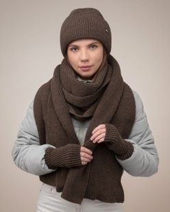 Комплект Frostine (шапка, шарф, мітенки) попелясто-коричневий