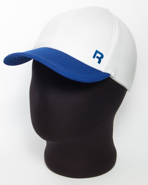Белая с ярко-синим козырьком бейсболка "R" (лакоста шестиклинка)
