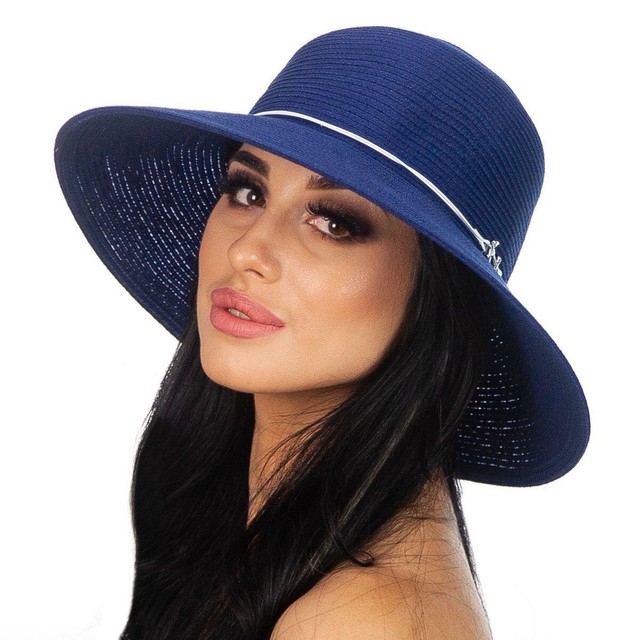 Синій літній капелюх з декором в морському стилі D 165-05