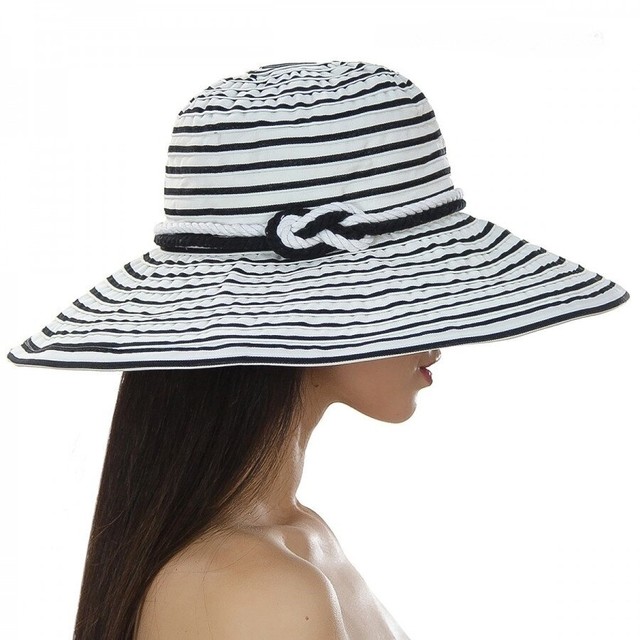 Полосатая шляпа с узлом на тулье бело-черная D 013А-02.01