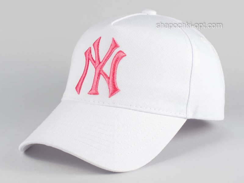 Бейсболка тракер вышивка NY белый/розовый 4050-10
