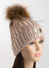 Зимняя женская шапка пудровая с логотипом Moschino и золотым напылением