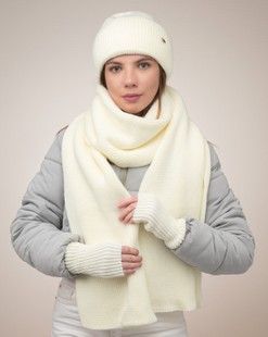 Комплект Frostine (шапка, шарф, мітенки) молочний