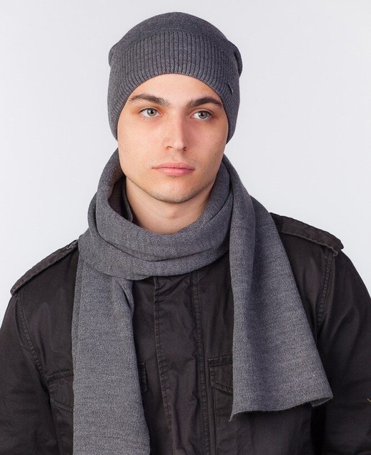 Комплект подовжена шапка і шарф і для чоловіків Classic UniX сірий
