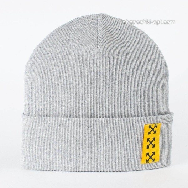 Трикотажные осенние шапочки Икс (желтый) светло-серый меланж 50-52