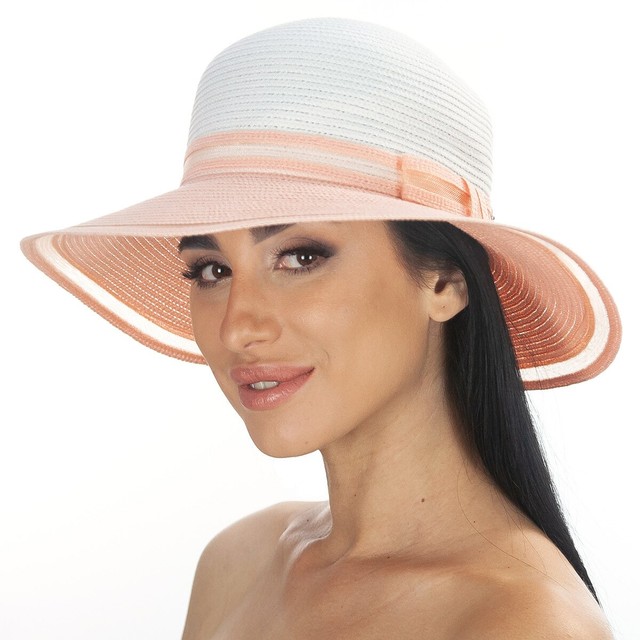 Жіночій літній капелюх з персиковим полем D 177-02.52