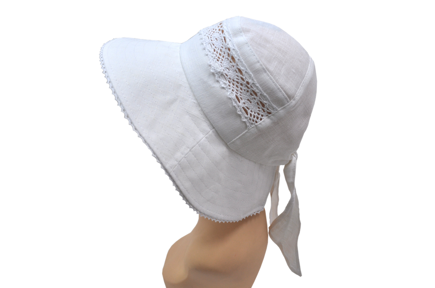Літня жіноча шляпа з мереживом "Бахрома" льон білий 0203-296