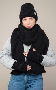 Комплект Satin (шапка, шарф, мітенки) чорний