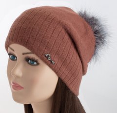 Женская шапка с помпоном из чернобурки Жанна цвет медный
