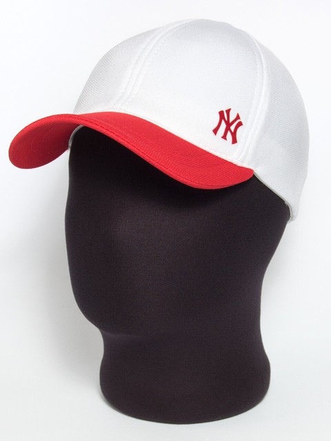 Біла бейсболка "NY" з червоним козирком (лакоста шестиклинка)