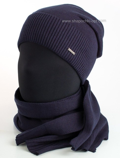 Комплект удлиненная шапка и шарф и для мужчин Classic UniX темно-синий