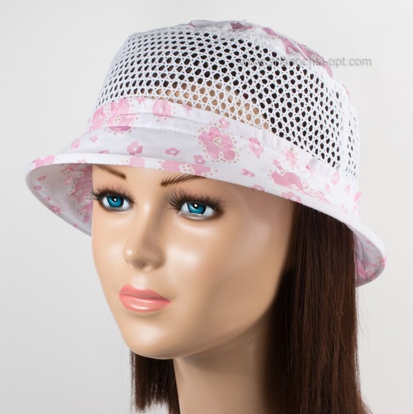 Жіноча літня маленька шляпка з мереживом рожевий принт 15031