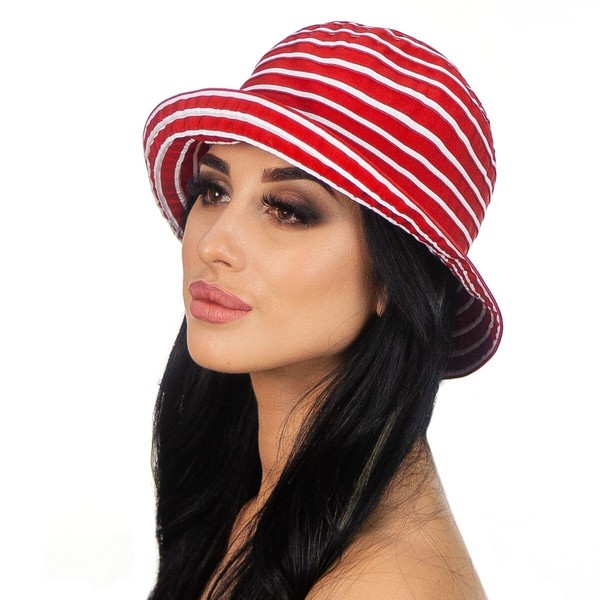 Жіночий міні-капелюшок в смужку червона D 132-13