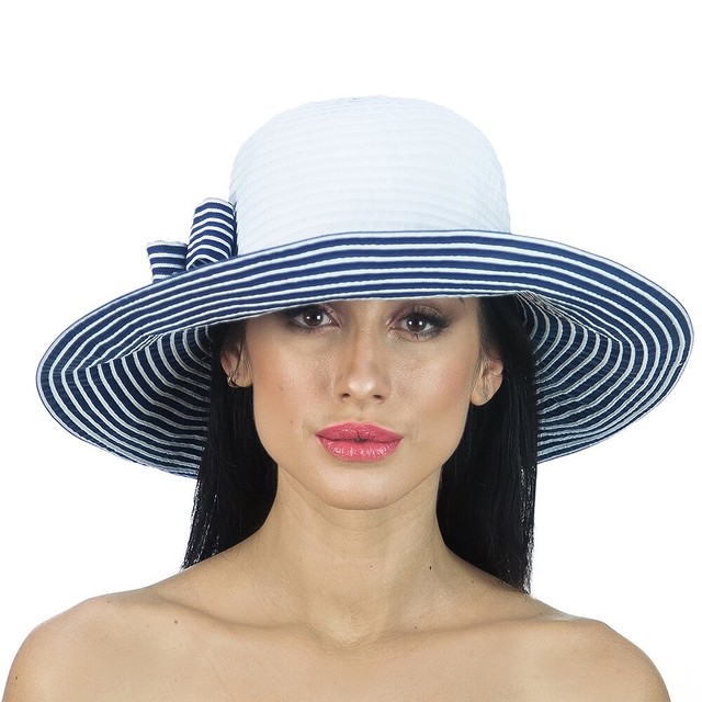 Шляпа в морском стиле с бантом бело-синяя D 148-02.05