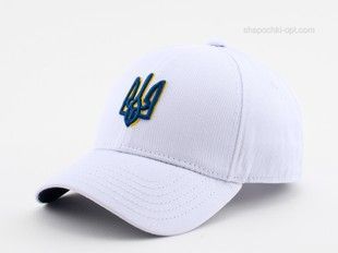 Бейсболка біла з жовто-блакитною вишивкою Тризуб
