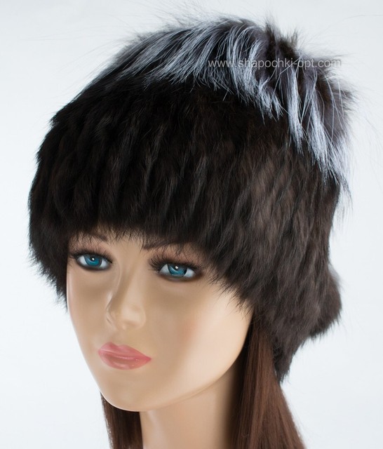 Женская меховая шапка из кролика и чернобурки коричневая