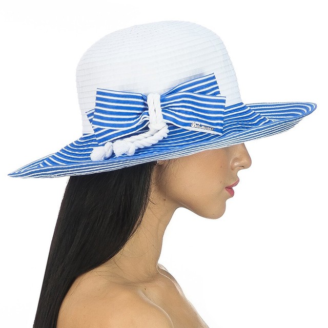 Шляпа с бантом бело-голубая в морском стиле D 148-02.04