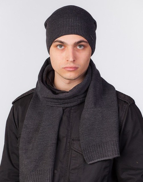 Комплект подовжена шапка і шарф і для чоловіків Classic UniX темно-сірий
