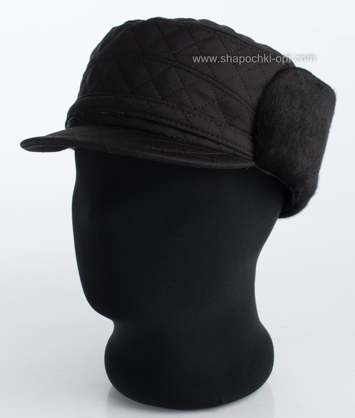 Тепла чоловіча кепка жириновка з чорної стьобаної плащової тканини