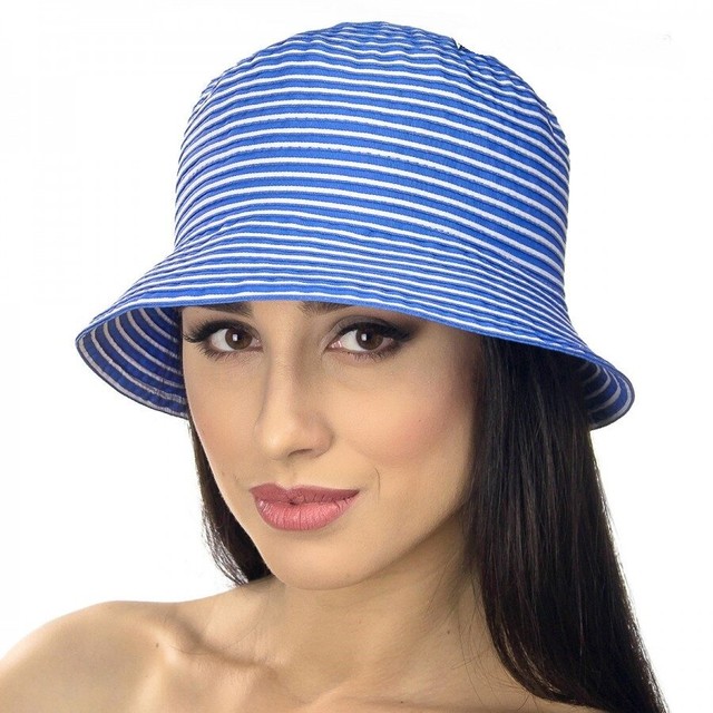 Жіночі капелюшки з маленькими полями в смужку синього кольору D 106-04