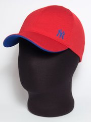 Стильная бейсболка "NY" красная с подкозырьком цвета электрик (лакоста шестиклинка)