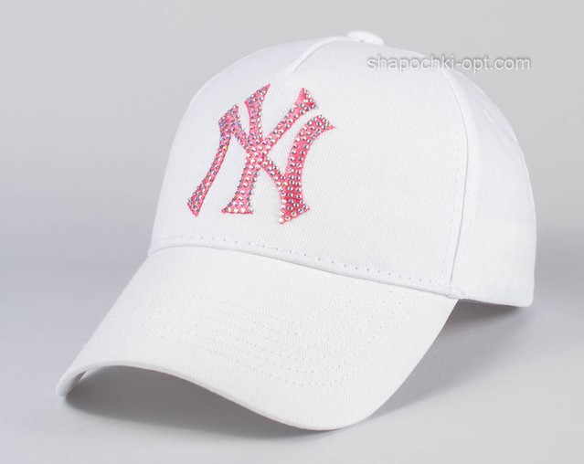 Бейсболка вишивка+стрази NY білий/розовый 0318