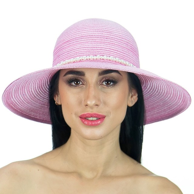 Шляпа с жемчугом розовая D 149-24