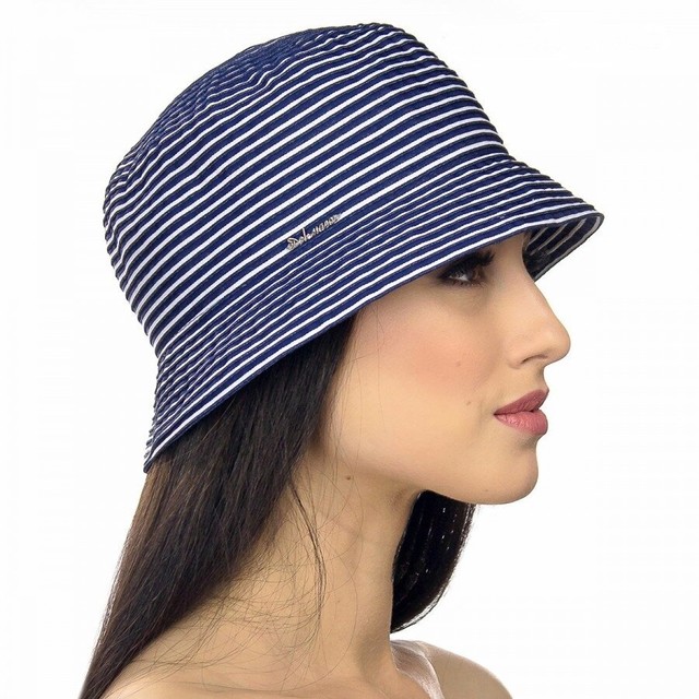 Жіночі капелюшки з маленькими полями в смужку темно-синього кольору D 106-05