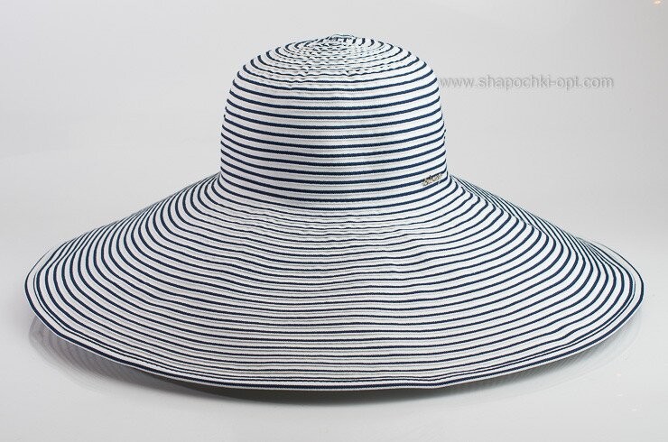 Шляпа с широкими полями белая в синюю полоску D 014-02.05