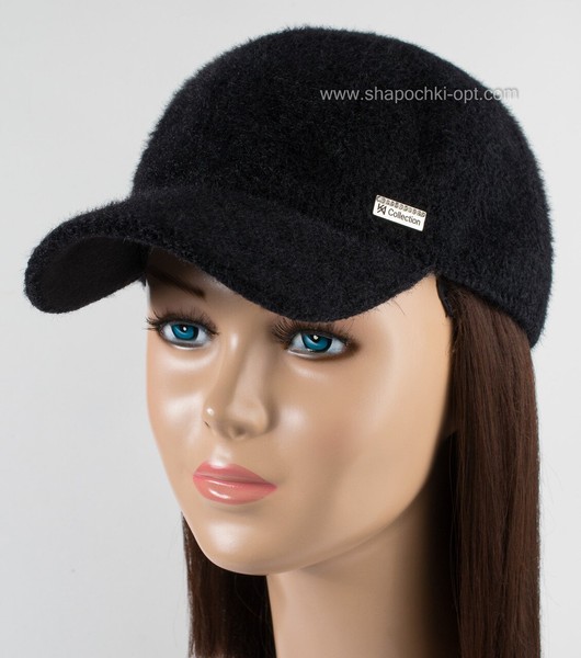 Тепла жіноча кепка з ангорки чорна 7411