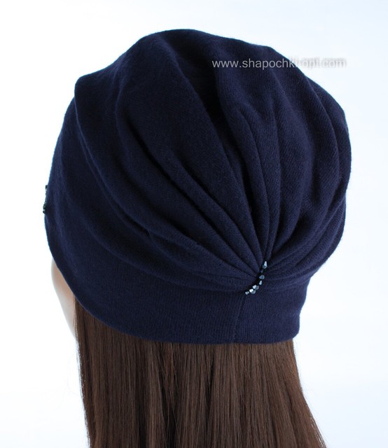 Красива шапочка по голові TRKV-Амбрелла з драпіруванням ззаду темно-синій