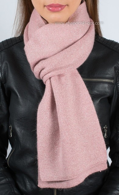 Теплий жіночий в'язаний шарф з люрексом S-1 пудра
