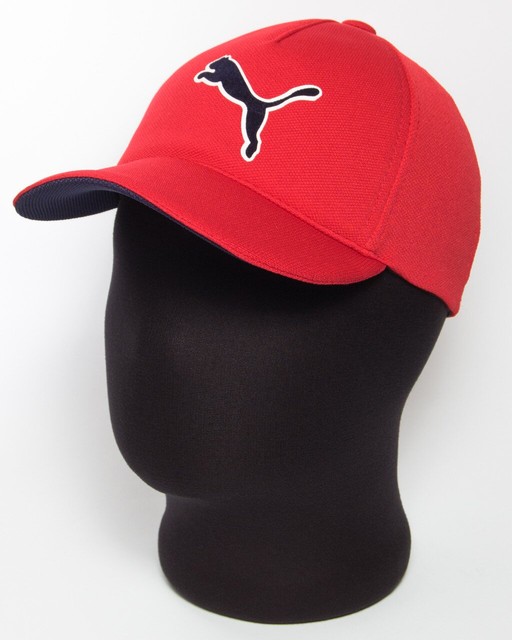 Червона з темно-синім підкозирком і емблемою "Puma" бейсболка Лакоста п'ятиклинка