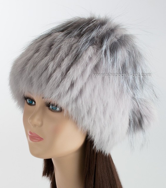 Женская шапка из меха чернобурки и кролика светло-серая